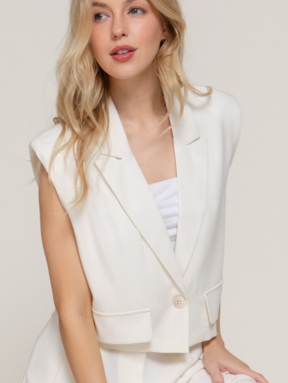 Cropped Blazer Vest Ivory Structured Chic Tailored